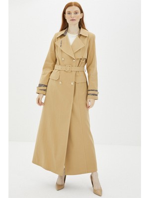 Zühre Leopar Desenli Bej Trençkot  12919