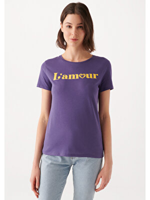 Lamour Baskılı Mor Tişört