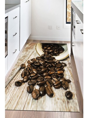 Napoli Home Dijital Baskılı Kaymaz Taban Yıkanabilir Kahve Baskılı Mutfak Halısı NHM-SD-180