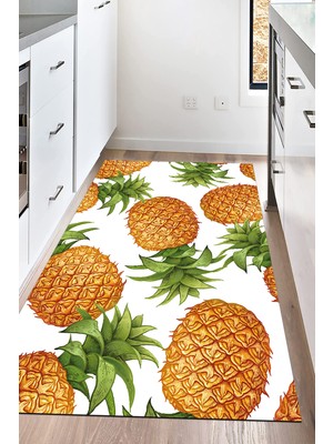 Napoli Home Dijital Baskılı Kaymaz Taban Yıkanabilir Ananas Baskılı Mutfak Halısı NHM-HM-599