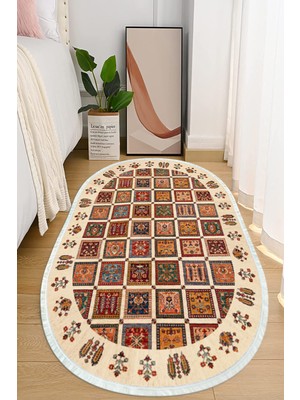 Napoli Home Dijital Baskılı Kaymaz Taban Yıkanabilir Oval Salon  Halısı Mutfak Halısı ve Yolluk NHO-HT-648
