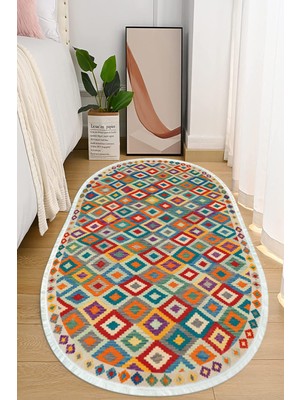 Napoli Home Dijital Baskılı Kaymaz Taban Yıkanabilir Oval Salon  Halısı Mutfak Halısı ve Yolluk NHO-HT-650