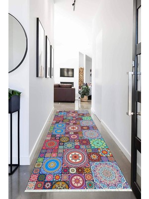Napoli Home Dijital Baskılı Kaymaz Taban Yıkanabilir Renkli Koridor Halısı Yolluk NHU-HS-307