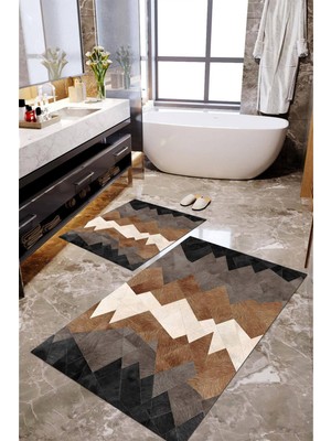 Napoli Home Dijital Baskılı Kaymaz Taban Yıkanabilir 2'li Banyo Paspası Halı Takımı NH-KLZT-HT-1238