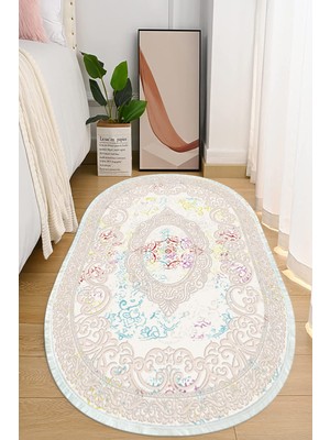 Napoli Home Dijital Baskılı Kaymaz Taban Yıkanabilir Oval Salon  Halısı Mutfak Halısı ve Yolluk NHO-HY-1057