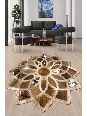 Napoli Home Dijital Baskılı Kaymaz Taban Yıkanabilir Yuvarlak Lazer Kesim Salon Halısı NH-LZR-HT-1232