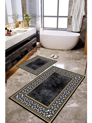 Napoli Home Dijital Baskılı Kaymaz Taban Yıkanabilir 2'li Banyo Paspası Halı Takımı NH-KLZT-HT-1481
