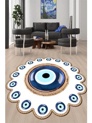 Napoli Home Dijital Baskılı Kaymaz Taban Yıkanabilir Yuvarlak Lazer Kesim Salon Halısı NH-LZR-HT-1234