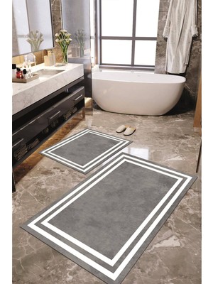 Napoli Home Dijital Baskılı Kaymaz Taban Yıkanabilir 2'li Banyo Paspası Halı Takımı NH-KLZT-HT-530