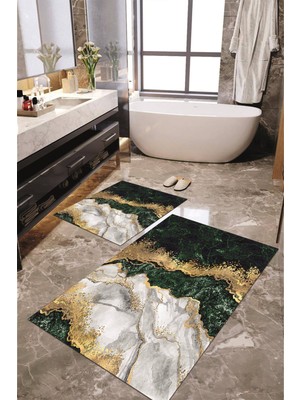 Napoli Home Dijital Baskılı Kaymaz Taban Yıkanabilir 2'li Banyo Paspası Halı Takımı NH-KLZT-HT-321