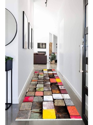 Napoli Home Dijital Baskılı Kaymaz Taban Yıkanabilir Modern Desenli Koridor Halısı Yolluk NHU-HS-511