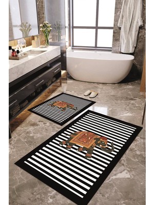 Napoli Home Dijital Baskılı Kaymaz Taban Yıkanabilir 2'li Banyo Paspası Halı Takımı NH-KLZT-HT-608