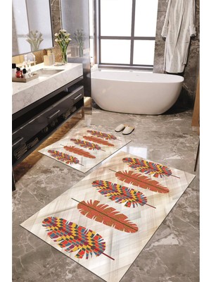 Napoli Home Dijital Baskılı Kaymaz Taban Yıkanabilir 2'li Banyo Paspası Halı Takımı NH-KLZT-HS-340