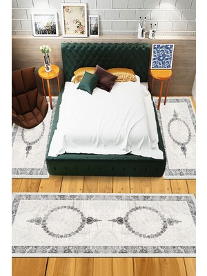 Napoli Home Dijital Baskılı Kaymaz Taban Yıkanabilir Göbekli 3'lü Yatak Odası Takım Halısı NHYO-HT-504