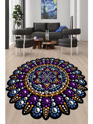 Napoli Home Dijital Baskılı Kaymaz Taban Yıkanabilir Yuvarlak Lazer Kesim Salon Halısı NH-LZR-SD-538