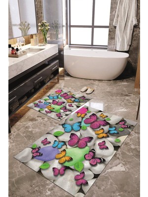Napoli Home Dijital Baskılı Kaymaz Taban Yıkanabilir 2'li Banyo Paspası Halı Takımı NH-KLZT-HY-1080
