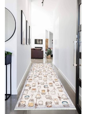 Napoli Home Dijital Baskılı Kaymaz Taban Yıkanabilir Modern Desenli Koridor Halısı Yolluk NHU-HT-301