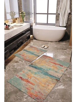 Napoli Home Dijital Baskılı Kaymaz Taban Yıkanabilir 2'li Banyo Paspası Halı Takımı NH-KLZT-HS-212