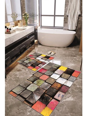 Napoli Home Dijital Baskılı Kaymaz Taban Yıkanabilir 2'li Banyo Paspası Halı Takımı NH-KLZT-HS-511