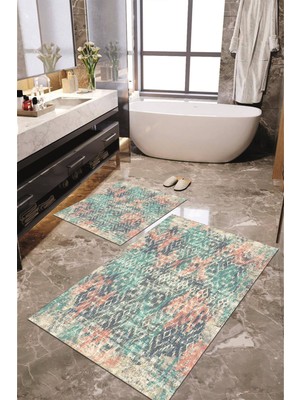 Napoli Home Dijital Baskılı Kaymaz Taban Yıkanabilir 2'li Banyo Paspası Halı Takımı NH-KLZT-HT-110