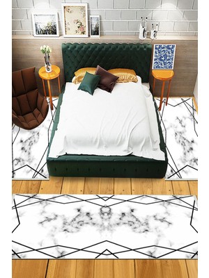 Napoli Home Dijital Baskılı Kaymaz Taban Yıkanabilir Mermer Desenli 3'lü Yatak Odası Takım Halısı NHYO-HT-329