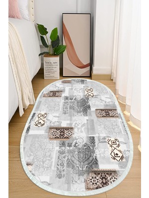 Napoli Home Dijital Baskılı Kaymaz Taban Yıkanabilir Oval Salon  Halısı Mutfak Halısı ve Yolluk NHO-HT-952
