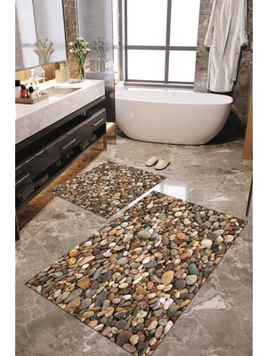 Napoli Home Dijital Baskılı Kaymaz Taban Yıkanabilir 2'li Banyo Paspası Halı Takımı NH-KLZT-HP-752