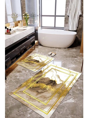 Napoli Home Dijital Baskılı Kaymaz Taban Yıkanabilir 2'li Banyo Paspası Halı Takımı NH-KLZT-HT-1258