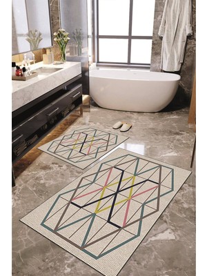 Napoli Home Dijital Baskılı Kaymaz Taban Yıkanabilir 2'li Banyo Paspası Halı Takımı NH-KLZT-HY-818