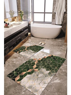 Napoli Home Dijital Baskılı Kaymaz Taban Yıkanabilir 2'li Banyo Paspası Halı Takımı NH-KLZT-SD-399