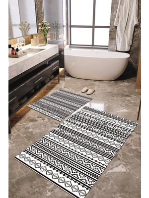Napoli Home Dijital Baskılı Kaymaz Taban Yıkanabilir 2'li Banyo Paspası Halı Takımı NH-KLZT-HS-549