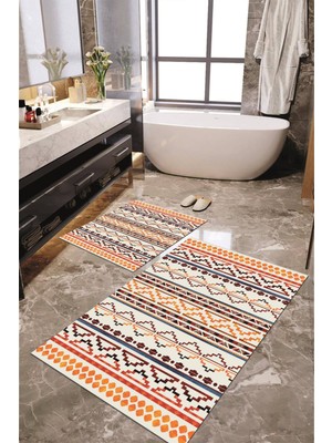 Napoli Home Dijital Baskılı Kaymaz Taban Yıkanabilir 2'li Banyo Paspası Halı Takımı NH-KLZT-HS-556