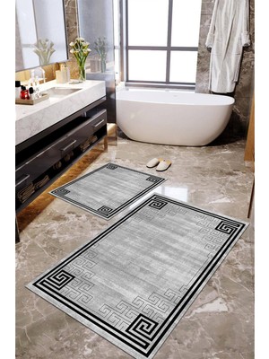 Napoli Home Dijital Baskılı Kaymaz Taban Yıkanabilir 2'li Banyo Paspası Halı Takımı NH-KLZT-HT-1381