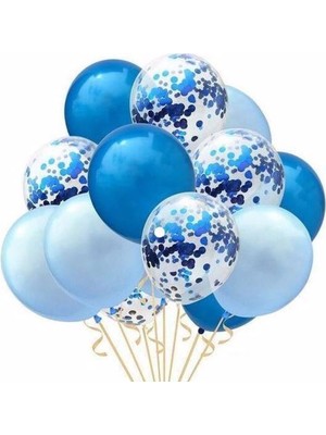 Bal10 Dünyası Konfetili Mavi Balon Seti