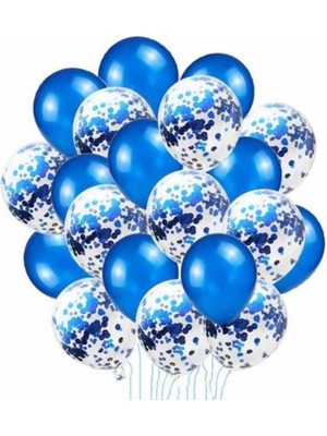 Bal10 Dünyası Şeffaf Mavi Konfetili Balon Seti