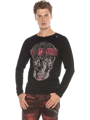 Cipo & Baxx CL395 Parlak Taşlı Kurukafa Siyah Ince Fit Sweatshirt