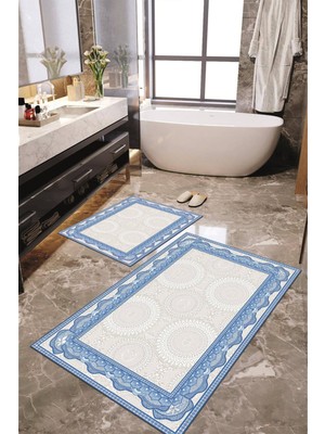 Napoli Home Dijital Baskılı Kaymaz Taban Yıkanabilir 2'li Banyo Paspası Halı Takımı Nh-Klzt-Hk-19