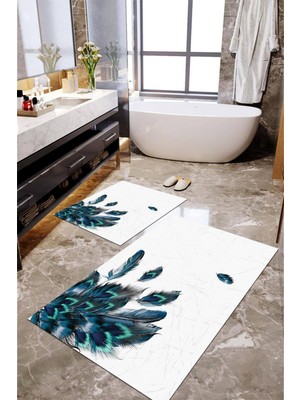 Napoli Home Dijital Baskılı Kaymaz Taban Yıkanabilir 2'li Banyo Paspası Halı Takımı NH-KLZT-HT-1173