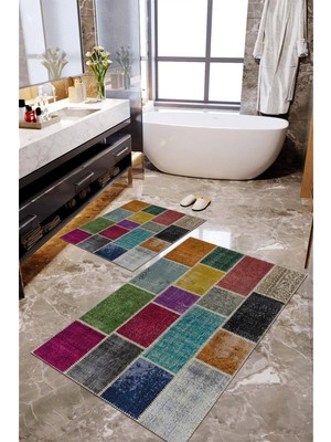 Napoli Home Dijital Baskılı Kaymaz Taban Yıkanabilir 2'li Banyo Paspası Halı Takımı NH-KLZT-HT-1246