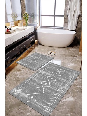 Napoli Home Dijital Baskılı Kaymaz Taban Yıkanabilir 2'li Banyo Paspası Halı Takımı NH-KLZT-HT-1594