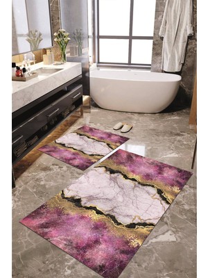 Napoli Home Dijital Baskılı Kaymaz Taban Yıkanabilir 2'li Banyo Paspası Halı Takımı NH-KLZT-HT-317