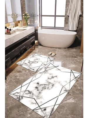 Napoli Home Dijital Baskılı Kaymaz Taban Yıkanabilir 2'li Banyo Paspası Halı Takımı NH-KLZT-HT-327