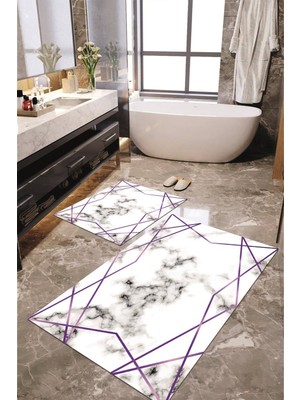 Napoli Home Dijital Baskılı Kaymaz Taban Yıkanabilir 2'li Banyo Paspası Halı Takımı NH-KLZT-HT-328