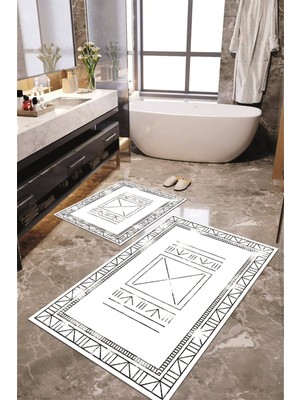 Napoli Home Dijital Baskılı Kaymaz Taban Yıkanabilir 2'li Banyo Paspası Halı Takımı NH-KLZT-HY-1376