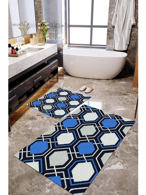Napoli Home Dijital Baskılı Kaymaz Taban Yıkanabilir 2'li Banyo Paspası Halı Takımı NH-KLZT-SD-880
