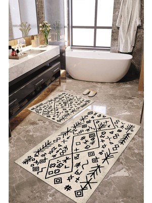 Napoli Home Dijital Baskılı Kaymaz Taban Yıkanabilir 2'li Banyo Paspası Halı Takımı NH-KLZT-SD-948