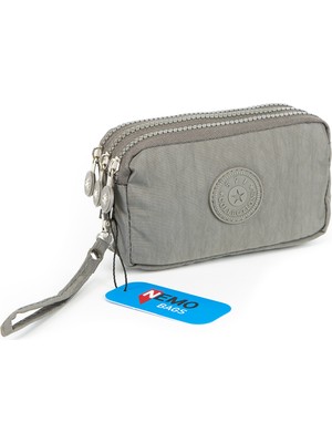 Nemo Bags Unisex Gri Cüzdan 3 Gözlü Bileklikli 17X10 cm Klinkır Su Geçirmez