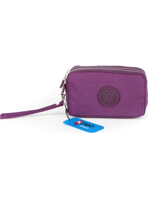 Nemo Bags Unisex MOR Lacivert Cüzdan 3 Gözlü Bileklikli 17X10 cm Klinkır Su Geçirmez