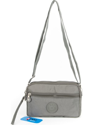 Nemo Bags Gri Kadın Büyük Cüzdan Su Geçirmez 4 Gözlü Bileklikli ve Askılı (1.30CM) 20X12CM