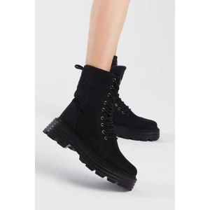 Tonny Black Kadın Siyah Süet Desenli Rahat Kalıp Bağcıklı Bot